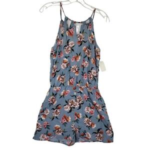 Aeropostale Blue Floral Print Shorts Romper Keyhole Neck Sleeveless Boho Size XS
